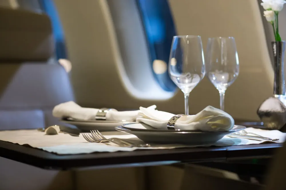 wine glasses on plane